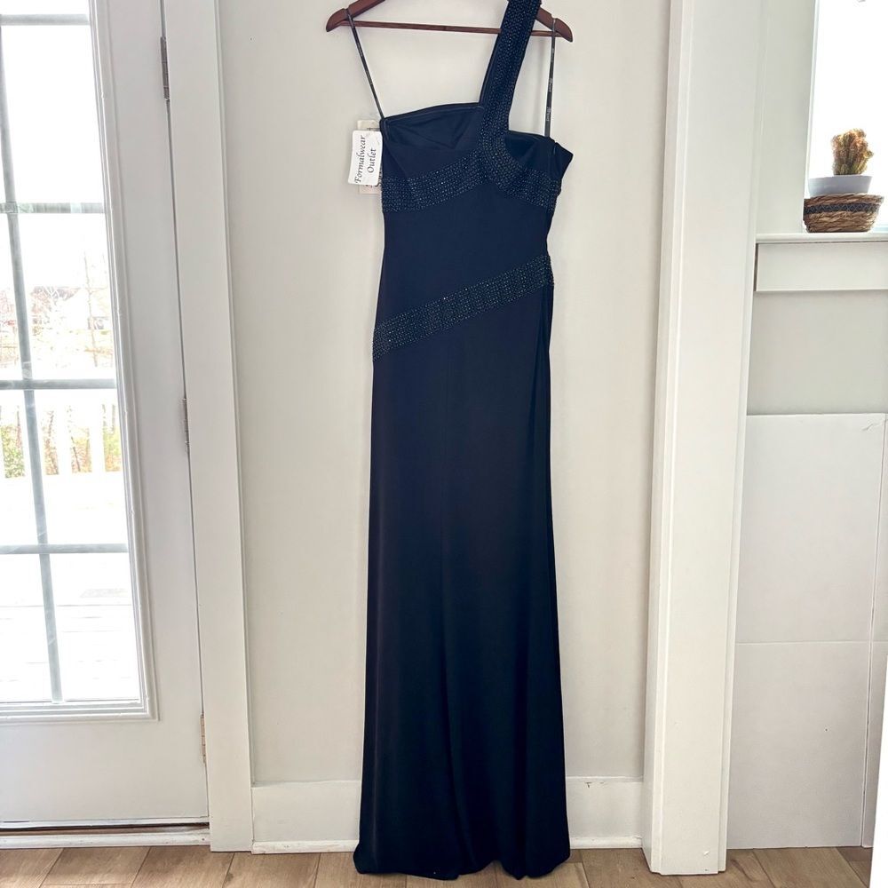 Tony Bowls Paris One Shoulder Beaded Black Gown Formal Prom Old Hollywood Glam - Picture 8 of 8